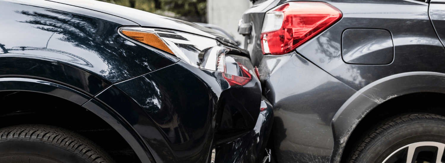 Damaged bumpers from car accident